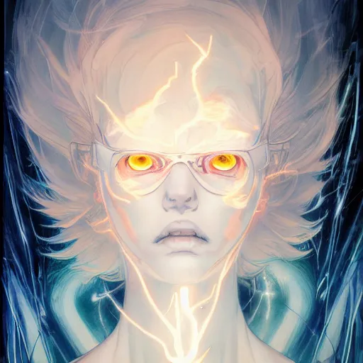 Image similar to prompt : white lightning portrait soft light painted by james jean and katsuhiro otomo and erik jones, inspired by evangeleon anime, smooth face feature, intricate oil painting, high detail illustration, sharp high detail, manga and anime 1 9 9 9