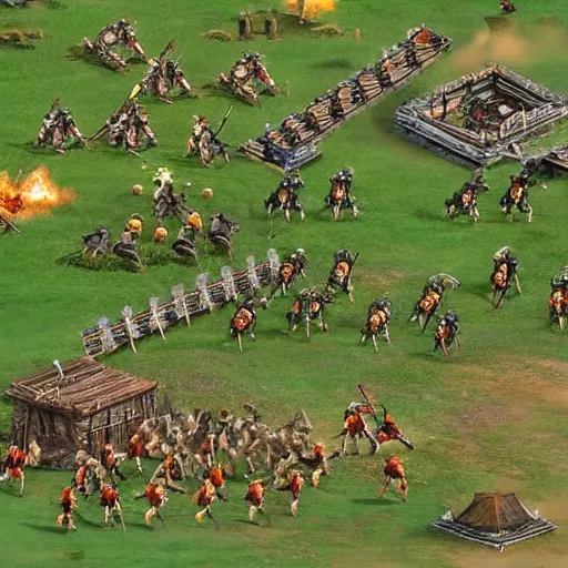 Prompt: a realistic battle scene featuring age of empires units