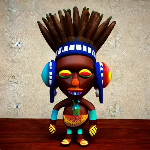 Image similar to african tribal chief vinyl art toy, 3 d render,