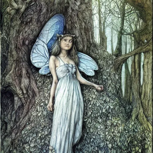 Prompt: fairy of the forgotten wood. highly detailed, hyper detailed, art by alan lee