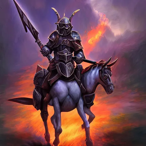 Image similar to paladins in plate armor riding into hell, fighting demons, hellscape, digital art