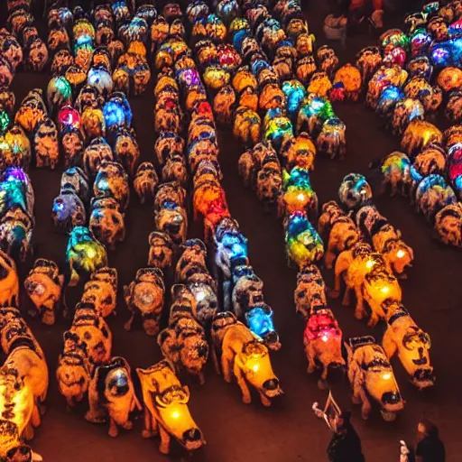 Image similar to a detailed night market full of bears in Marrakech, Gigapixel photo, detailed, glowing string lights, realistic