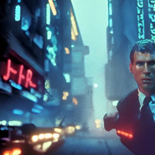 Image similar to Live Action Still of Jerma in Blade Runner (1982), real life, hyperrealistic, ultra realistic, realistic, highly detailed, epic, HD quality, 8k resolution, body and headshot, film still