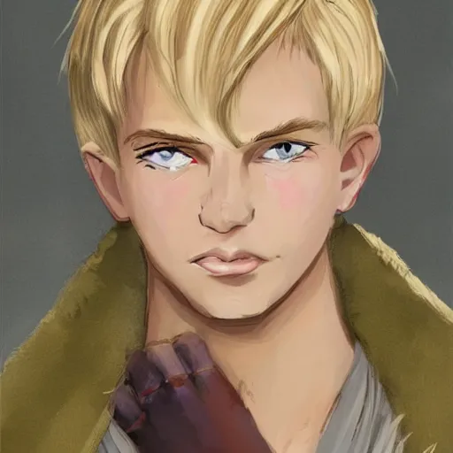 Prompt: young blonde boy fantasy thief inspired by the farseer trilogy