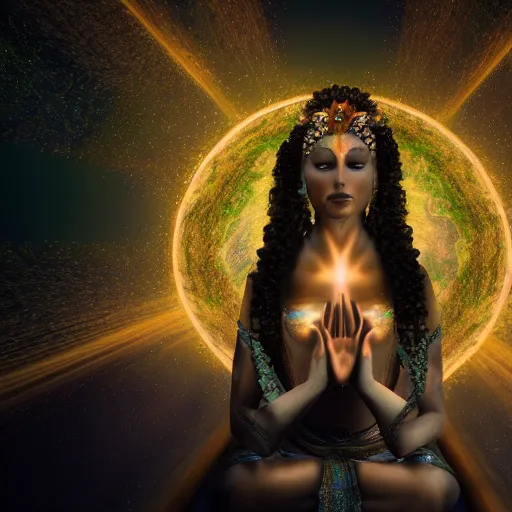 Prompt: earth goddess performing a ritual. photorealistic, cinematic, filmic, volumetric lighting