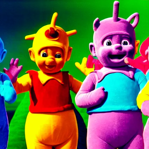 Prompt: the power of teletubbies in a single picture