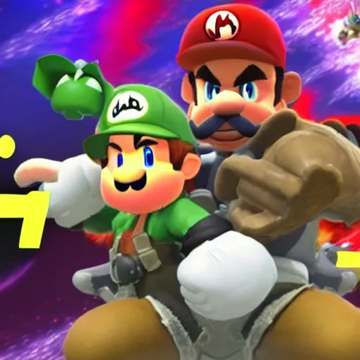 Image similar to juan luis guerra fighting bowser in super smash brothers ultimate