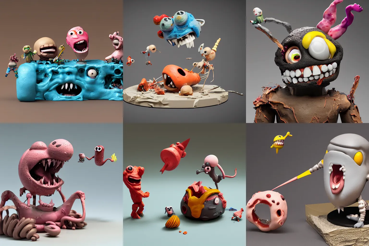Prompt: dissection of happy, angry screaming with tongue out ceramic exploding crash miniature toy resin Figure clay animal architecture falling apart 8K, c4d, 3d primitives, in a Studio hollow, surrounded by flying parts, explosion drawing, by pixar, beeple, by jeff koons, blender donut tutorial, by noah bradley