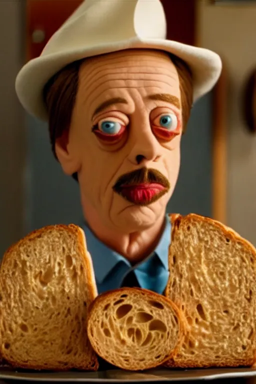 Image similar to film still of steve buscemi made out of bread in the life aquatic, 4 k