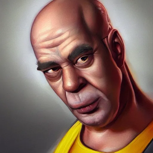 Prompt: beautiful realistic portrait of homer simpson, yellow skin by artgerm