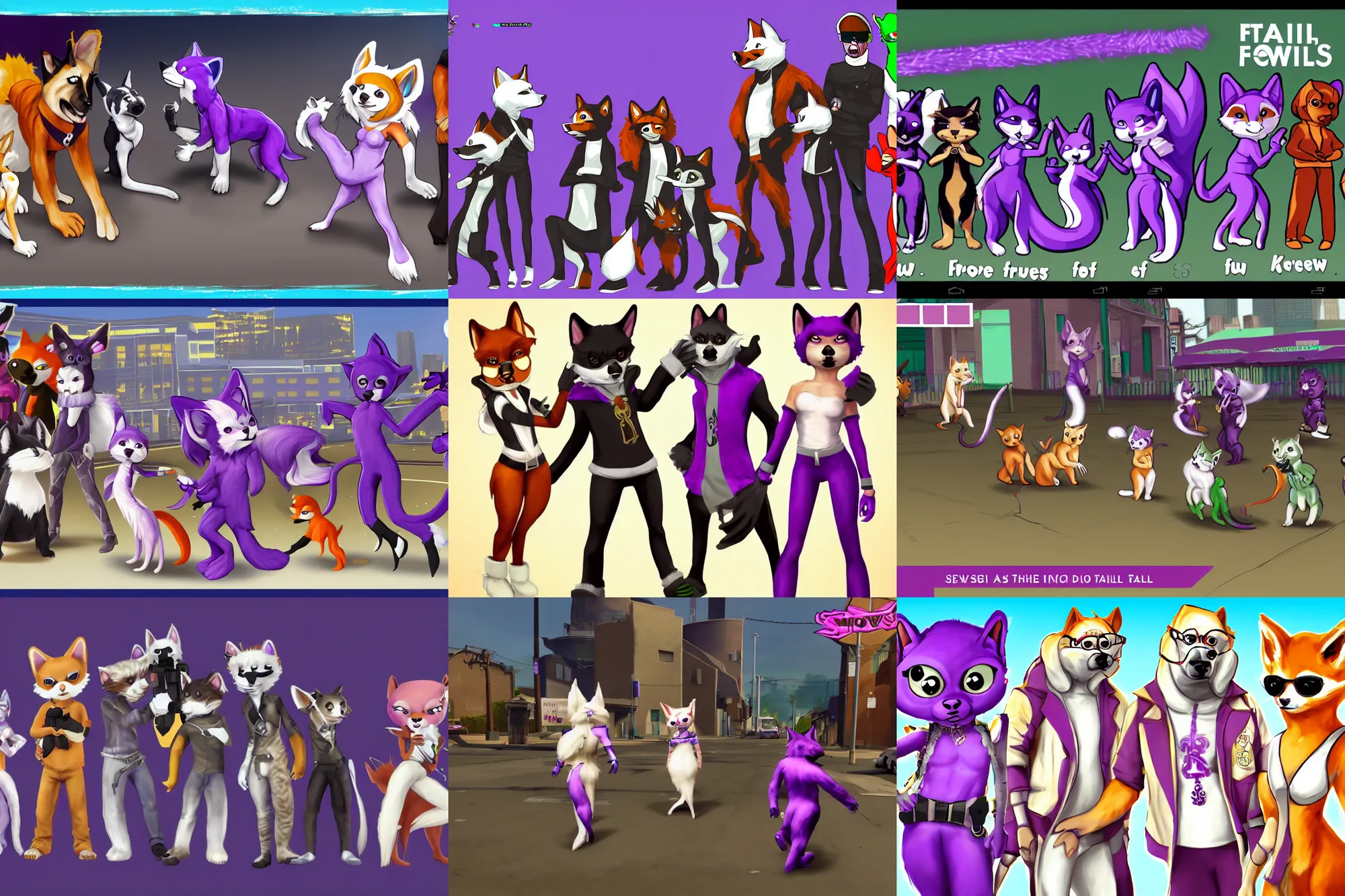 Prompt: screenshot, saints row, furries wearing tails ( fursuiters + tails ), pulling from : how to draw a tail