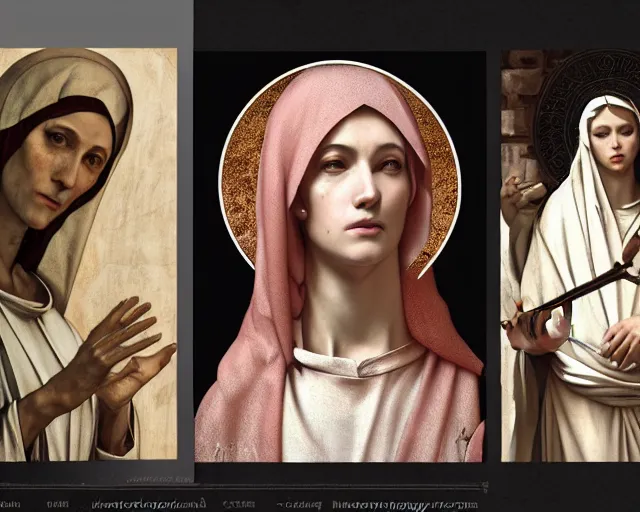 Prompt: photography of the three marys at the sepulchre, deep focus, biblical painting, illustration, art by artgerm and greg rutkowski and caravaggio