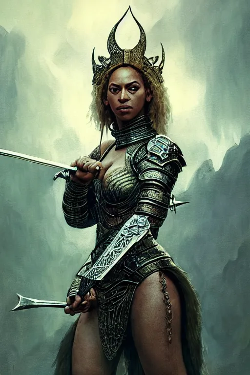 Prompt: beyonce, legendary warrior, heroic, lord of the rings, tattoos, decorative ornaments, battle armor, by carl spitzweg, ismail inceoglu, vdragan bibin, hans thoma, greg rutkowski, alexandros pyromallis, perfect face, fine details, realistic shading photorealism