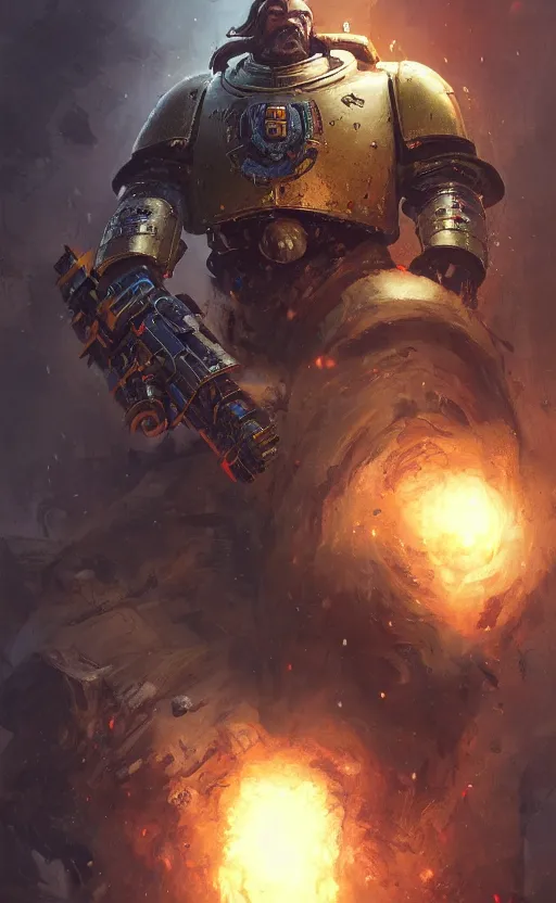 Prompt: portrait of a warhammer space marine with a big moustache, concept art, moustache, fantasy, highly detailed, cinematic lighting, digital painting by greg rutkowski