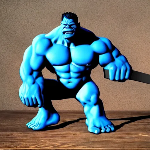 Prompt: a blue hulk with a giant meat cleaver, blue skin, muskular, mystic, highly detailed