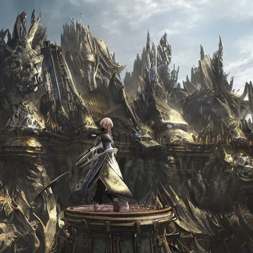 Image similar to FFXIV Heavensward, incredible detail, concept art, 8k resolution, wide shot, giant scale