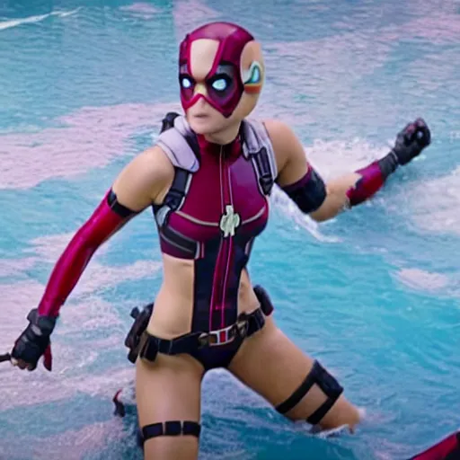 Image similar to A still of Shailene Woodley as Gwenpool in Deadpool 3 (2023)