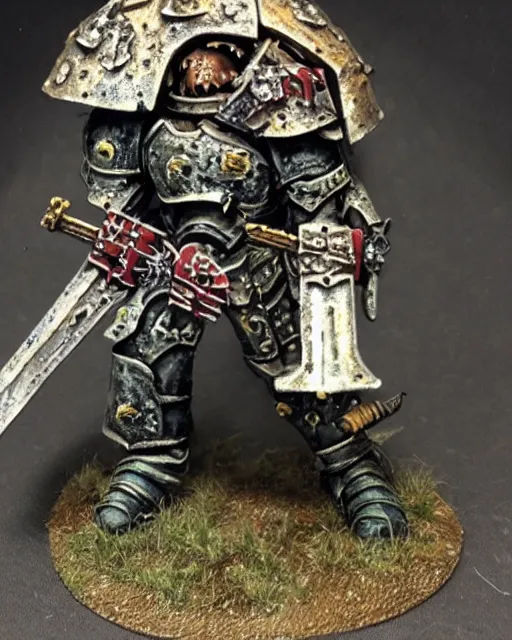 Prompt: an oil painting of heavily armoured warhammer chaos warrior