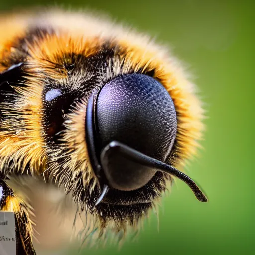 Image similar to macro photography of a bee landing on the dog's pollen covered nose. bokeh. contest winning photography. 8 k. hyper - realistic