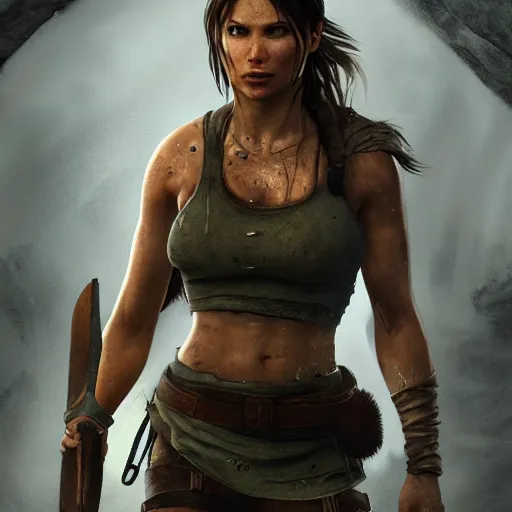 Prompt: Lara croft as viking, wet face , heavy rain ,dramatic, intricate, highly detailed, concept art, smooth, sharp focus, illustration, Unreal Engine 5, 8K