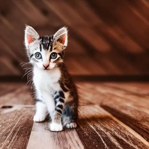 Prompt: a small kitten sitting on top of the table, award winning photography, HDR, natural lighting, , medium close shot, shot on Canon EOS R5, f/2.5,