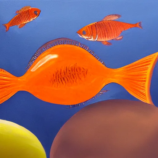 Prompt: very high detailed painting of a small orange fish swimming in a bubble