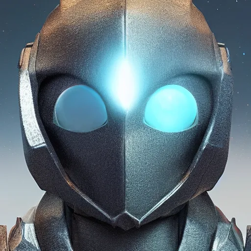 Prompt: award - winning. trending on artstation. 4 k. a faceless warforged figure wearing a hooded cape made of the night sky with 1 dark blue glowing eye on its face. full - body.