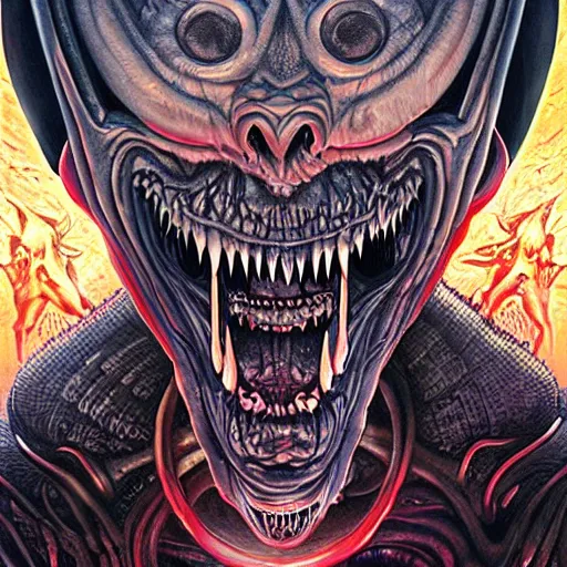 Image similar to doom giger alien venom elden ring demonic hell portrait of satan, Pixar style, by Tristan Eaton Stanley Artgerm and Tom Bagshaw.