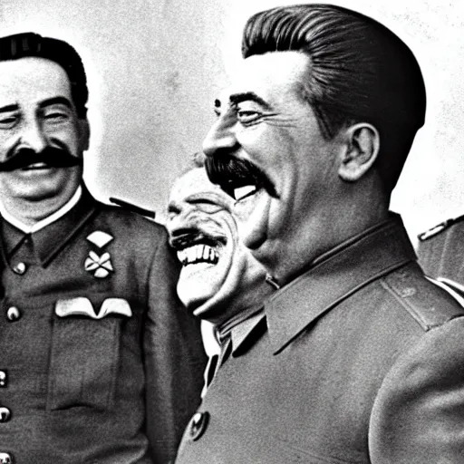 Image similar to stalin laughing in ww 2 after victory