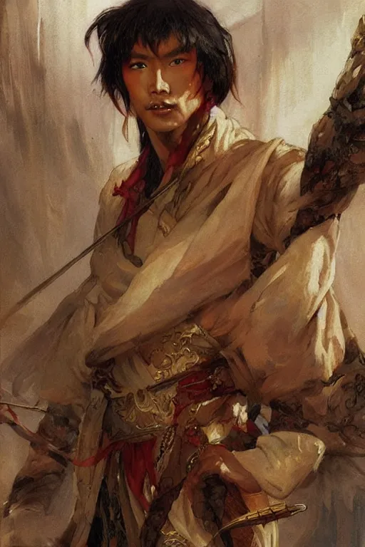 Prompt: wuxia, attractive man, character design, colorful, painting by gaston bussiere, craig mullins, j. c. leyendecker, tom of finland