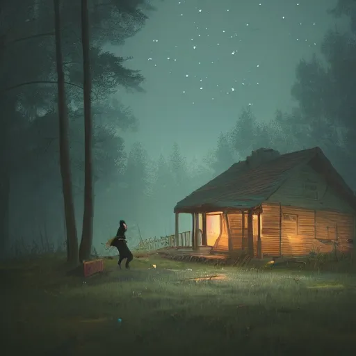 Image similar to woman leaving her wooden broken house by simon stålenhag, very highly detailed, award winning, rendered by Beeple, by Makoto Shinkai, syd meade, starwars, space art concept, digital art, unreal engine, blender, WLOP, trending on artstation, 4K UHD image, octane render