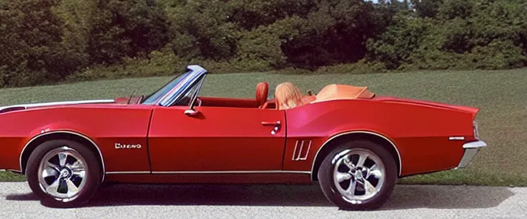 Prompt: Ermine White Chevrolet Camaro Z/28 Convertible (1967) with red interior, created by Barclay Shaw