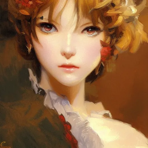 Image similar to a portrait of a cute anime girl, high fashion, painting by gaston bussiere, craig mullins, j. c. leyendecker