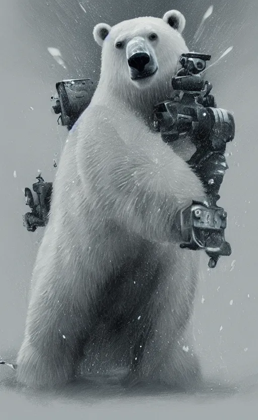 Image similar to a polar bear getting interrogated, high details, trending on artstation,