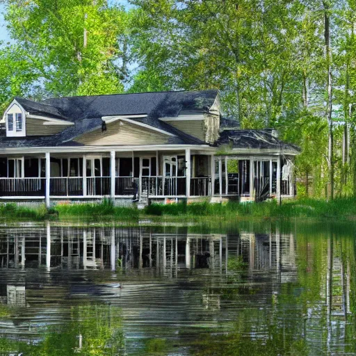 Prompt: a suburban home in a swamp,