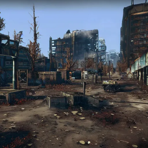 Image similar to vancouver in ruins post - nuclear war in fallout 4, in game screenshot