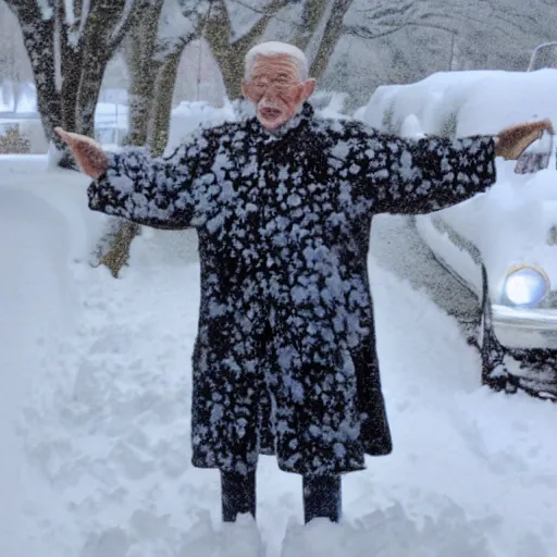 Prompt: an old man covered in snow