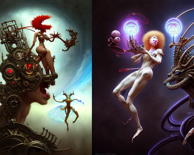 Prompt: left and right stereoscopic pair, beautiful gemini good and evil fantasy character portrait, ultra realistic, wide angle, intricate details, the fifth element artifacts, highly detailed by peter mohrbacher, hajime sorayama, wayne barlowe, boris vallejo, aaron horkey, gaston bussiere, craig mullins