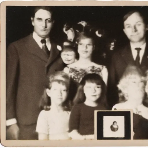 Prompt: family photo of a monster family poloroid,