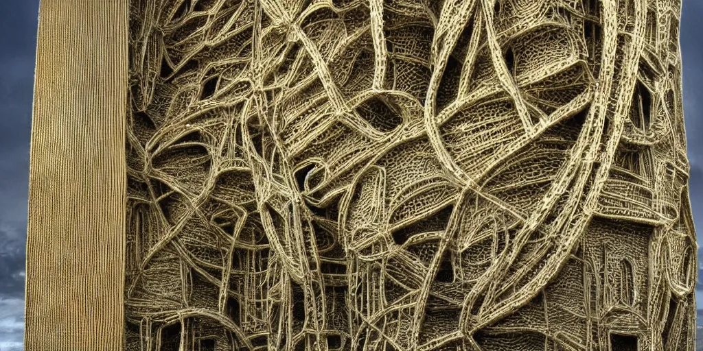 Image similar to knitting gold architecture by giger alien