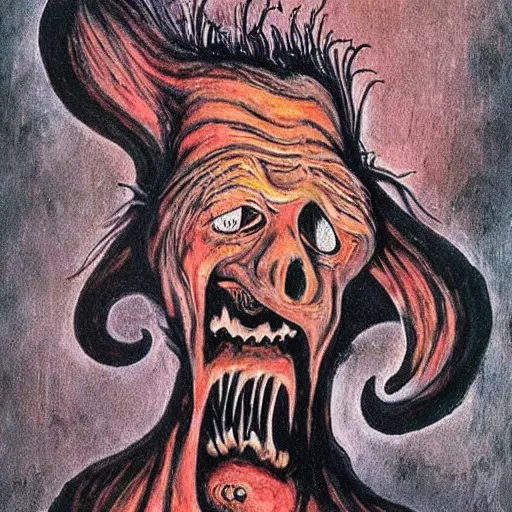 Prompt: a gothic painting of a melting face by dr seuss, | demonic | horror themed