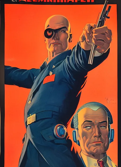 Prompt: american propaganda poster. cyberpunk hitman. portrait by jean giraud and anton otto fischer and john philip falter and will eisner and gil elvgren. realistic proportions. character art. science fiction d & d. tf 2, overwatch.
