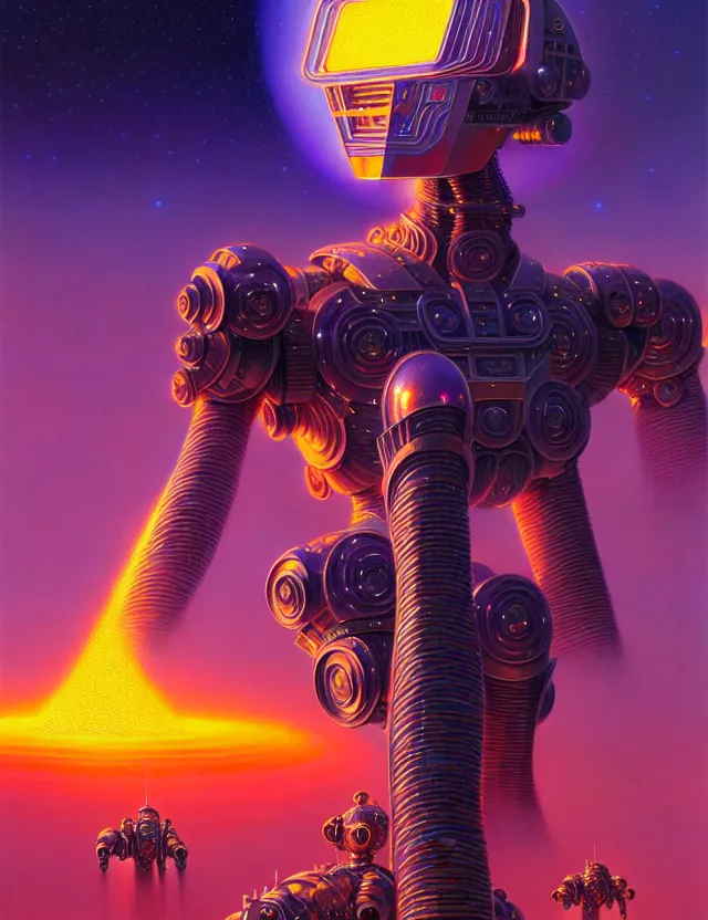 Prompt: holy young female battle robot award winning symmetry faded tetrachromacy colors astral background tim hildebrandt wayne barlowe bruce pennington donato giancola larry elmore masterpiece trending on artstation cinematic composition beautiful lighting hyper detailed!!! 8 k oil on canvas