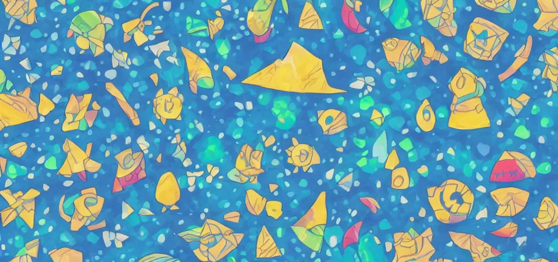 Image similar to pattern of water, zelda wind waker vibes, animal crossing vibes, summer vibes, colorful