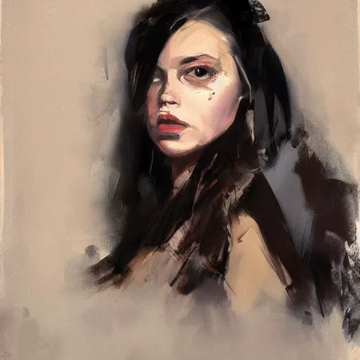 Image similar to portrait of beautiful young dark-hair female by Adrian Ghenie
