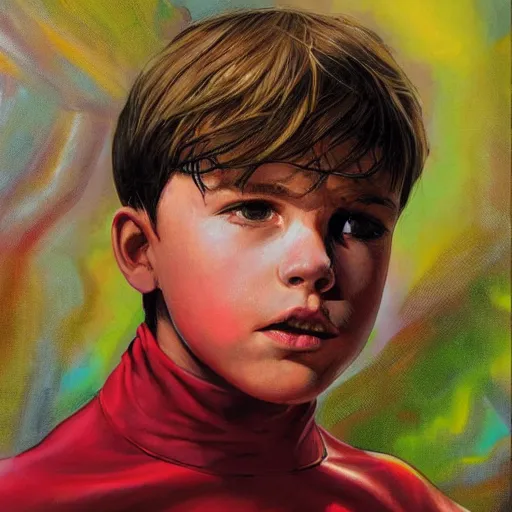 Image similar to Alex Ross and Sergio Bleda and Jérémy Petiqueux and Alex Maleev artwork of a portrait of a boy super scientest