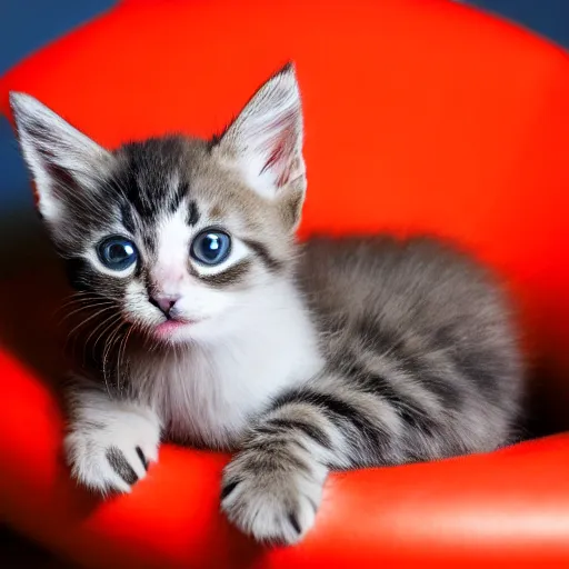 Prompt: a kitten wearing a red cape floating through galaxies of space on a recliner chair, cosmic rays, dramatic lighting, spirals galaxies