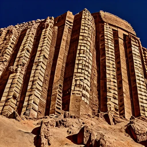 Image similar to cinematic still looking up at the tower of babel, epic, Akkadian architecture, desert background