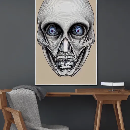 Image similar to medical anatomical study of an alien, drawing poster,