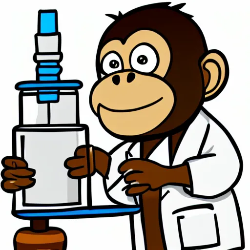 Prompt: a monkey scientist working on his potion digital art